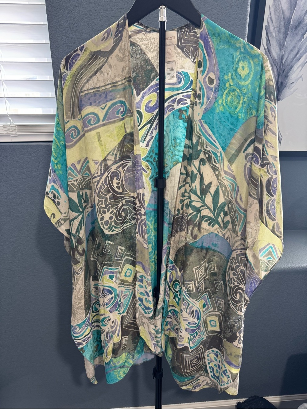 Chico's Multicolor Swirl Printed Kimono - Teal, Purple, Green, Cream